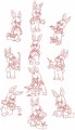 Handy Granny Bunny.  Ten redwork stitch designs for 130mm x180mm and 150mm x 150mm  hoops.